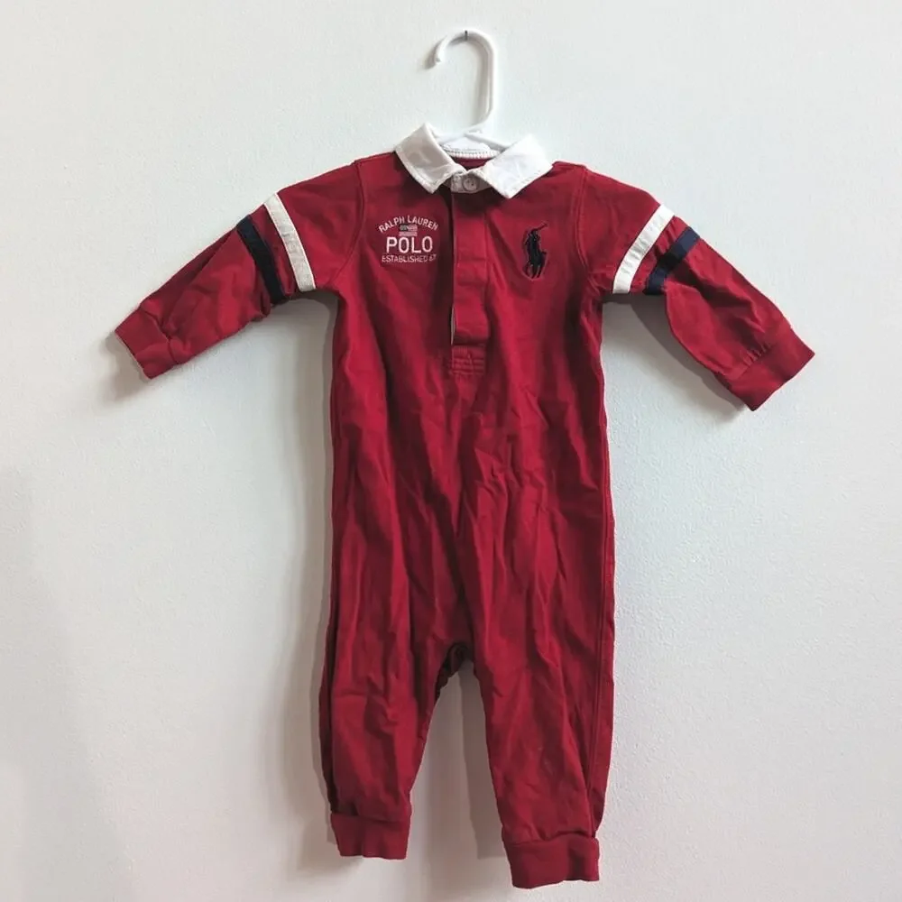 Ralph Lauren Red Polo Romper Baby Boys 6m Pony Preppy